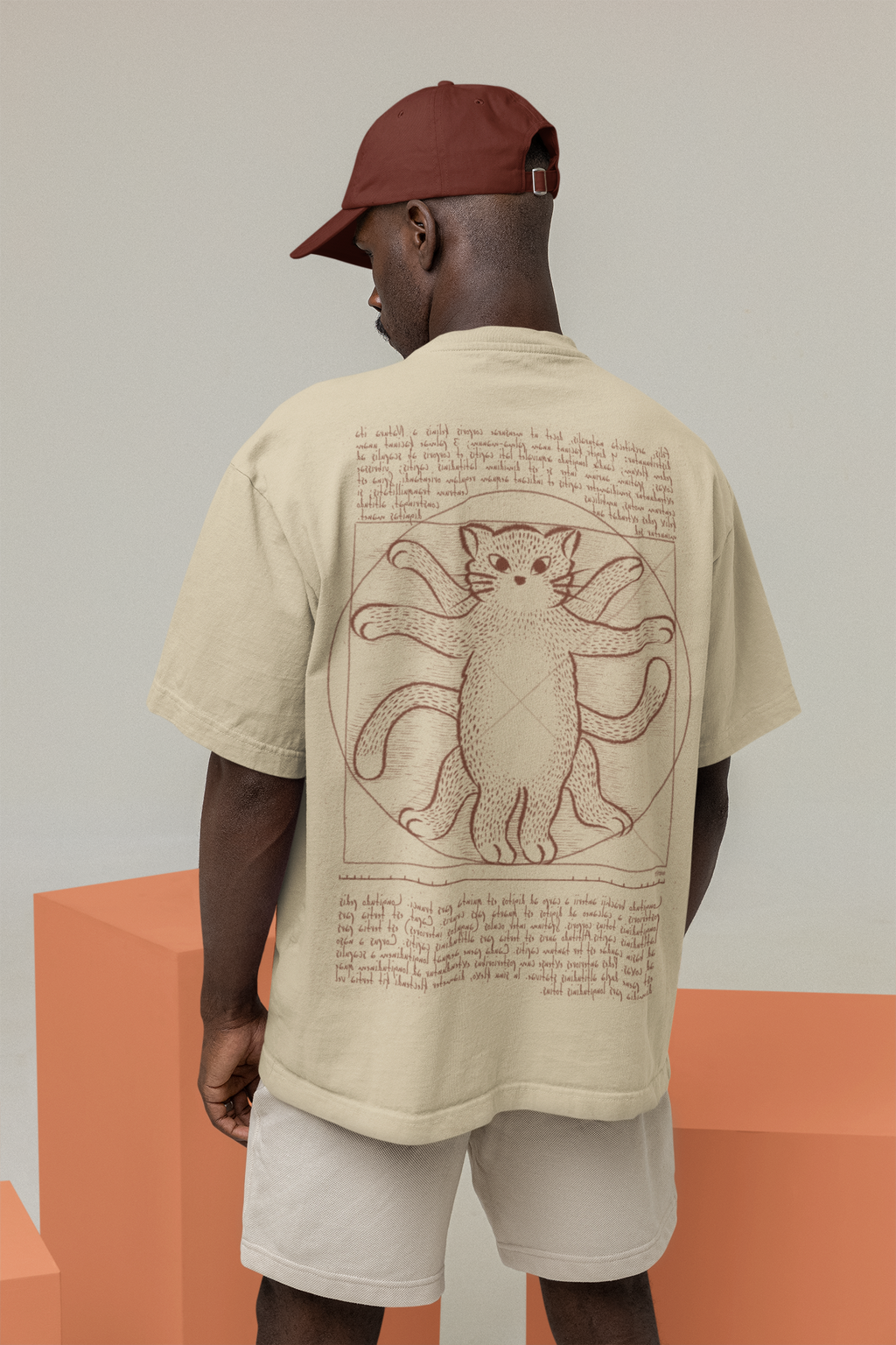 Beige Oversize T-shirt | Vitruvian Cat