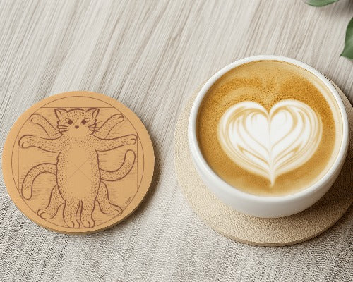 Drink Coaster Round - Vitruvian Cat