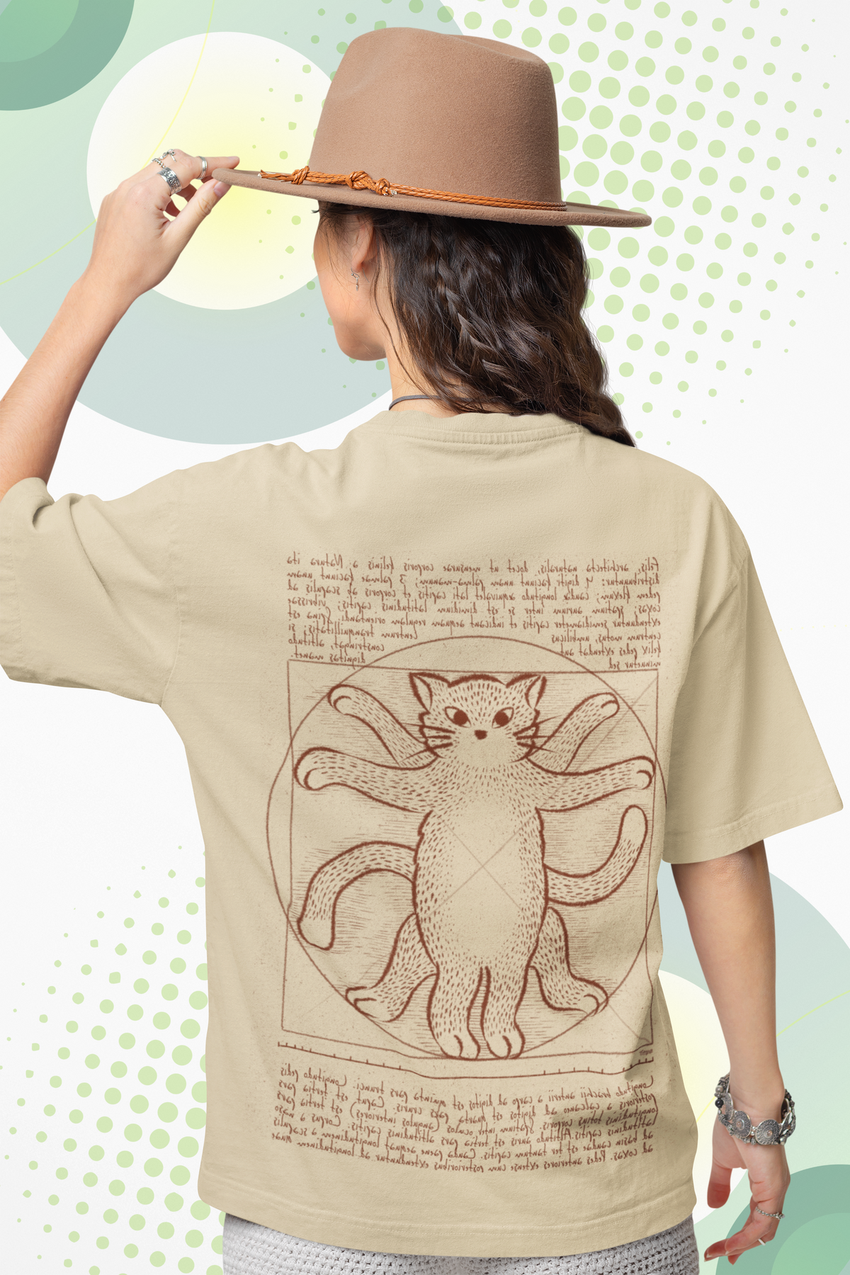 Beige Oversize T-shirt | Vitruvian Cat