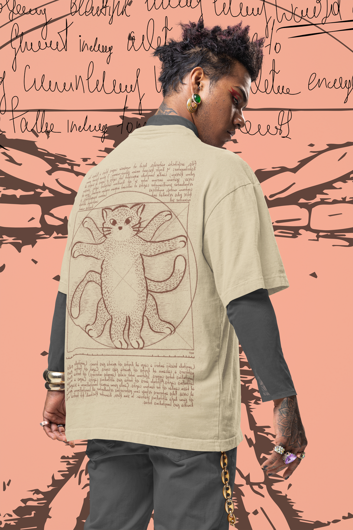 Beige Oversize T-shirt | Vitruvian Cat