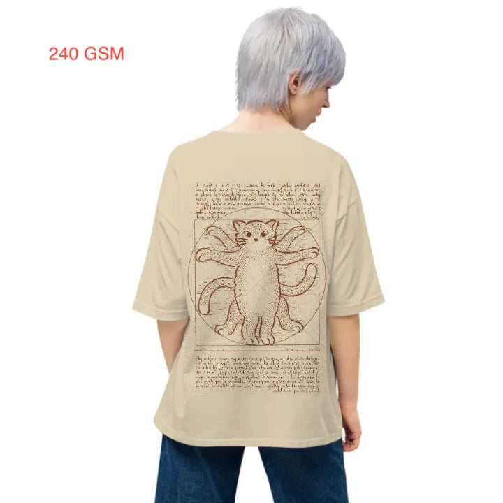 Beige Oversize T-shirt | Vitruvian Cat