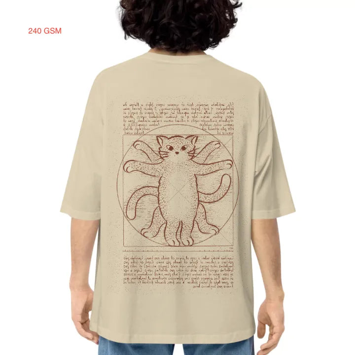 Beige Oversize T-shirt | Vitruvian Cat