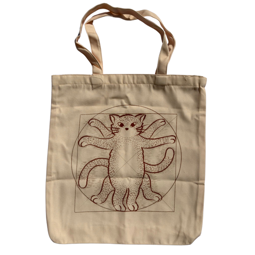 Cat Art Canvas Tote Bag | Vitruvian Cat