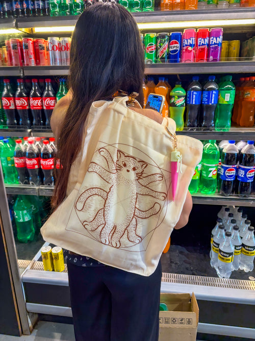 Funny Cat Art Canvas Tote Bag | Pop Art Printed Bag